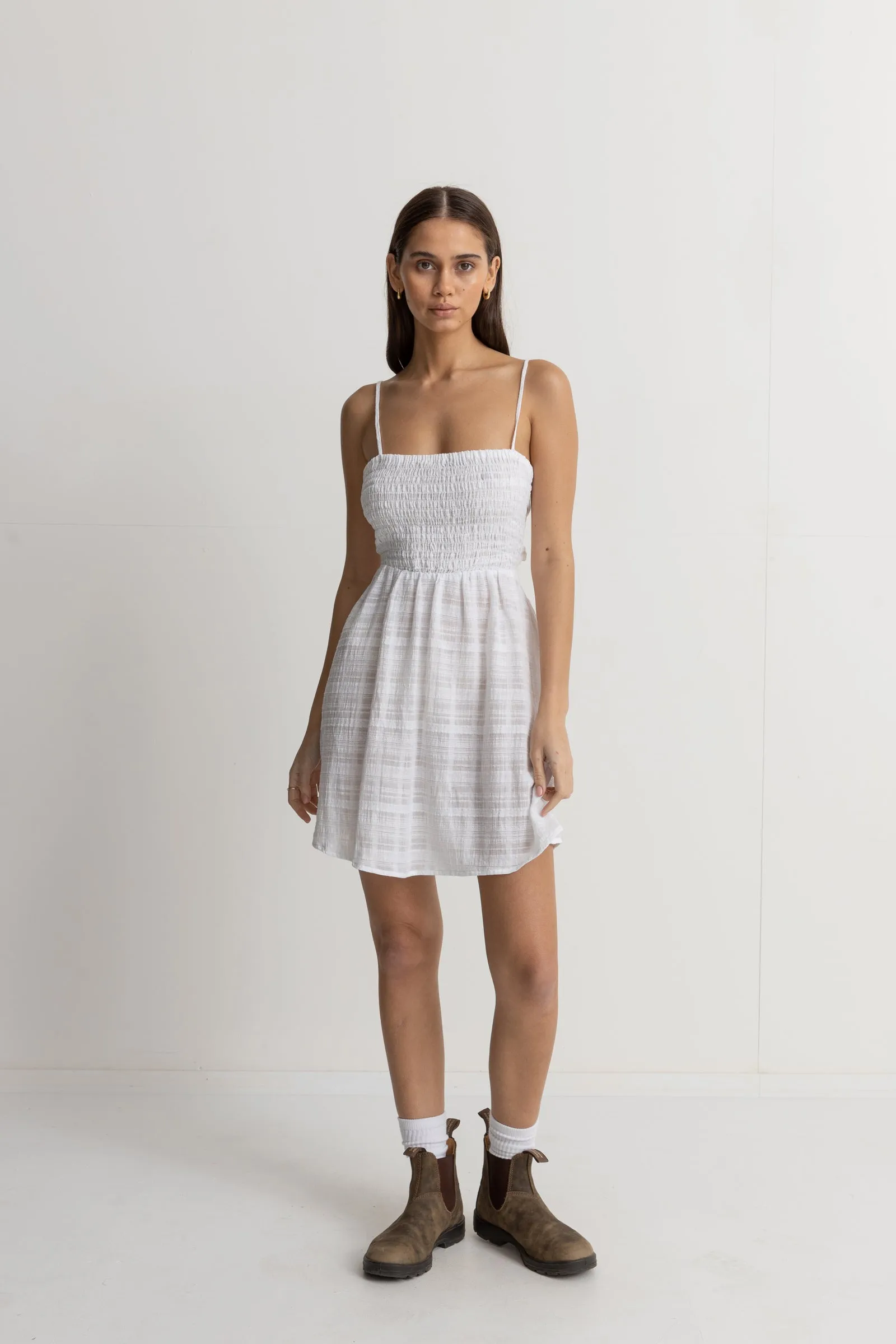 White Mini Dress with Smocked Detail - Milly