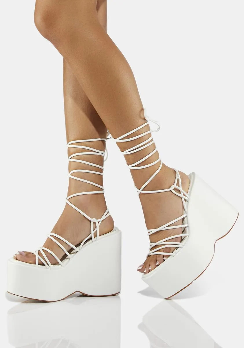 White Nolia Lace Up Heeled Platforms