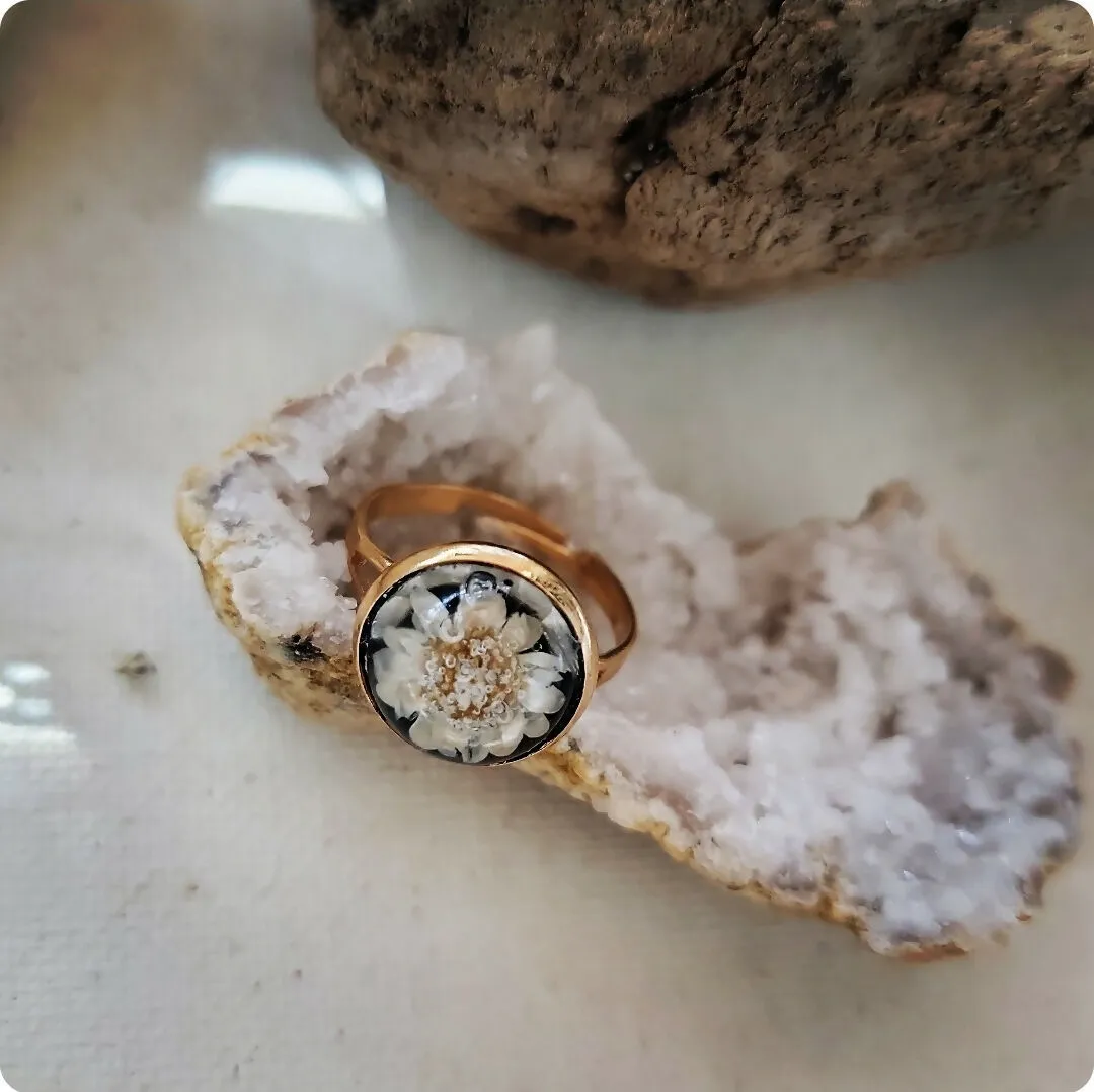 White Preserved Flower Ring by Island Girl Art