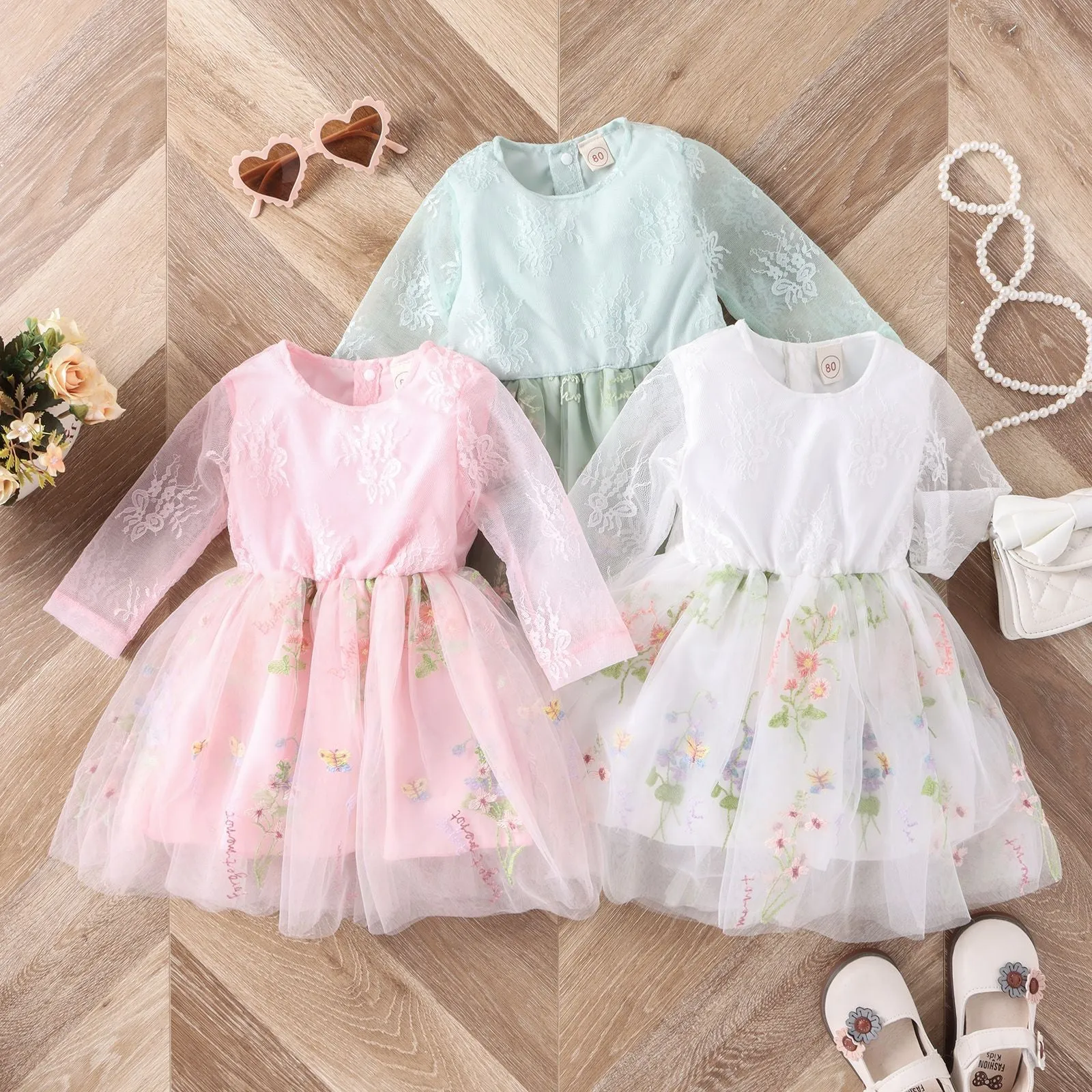 Wholesale Flower Embroidered Dresses for Baby Girls - Style 24011123