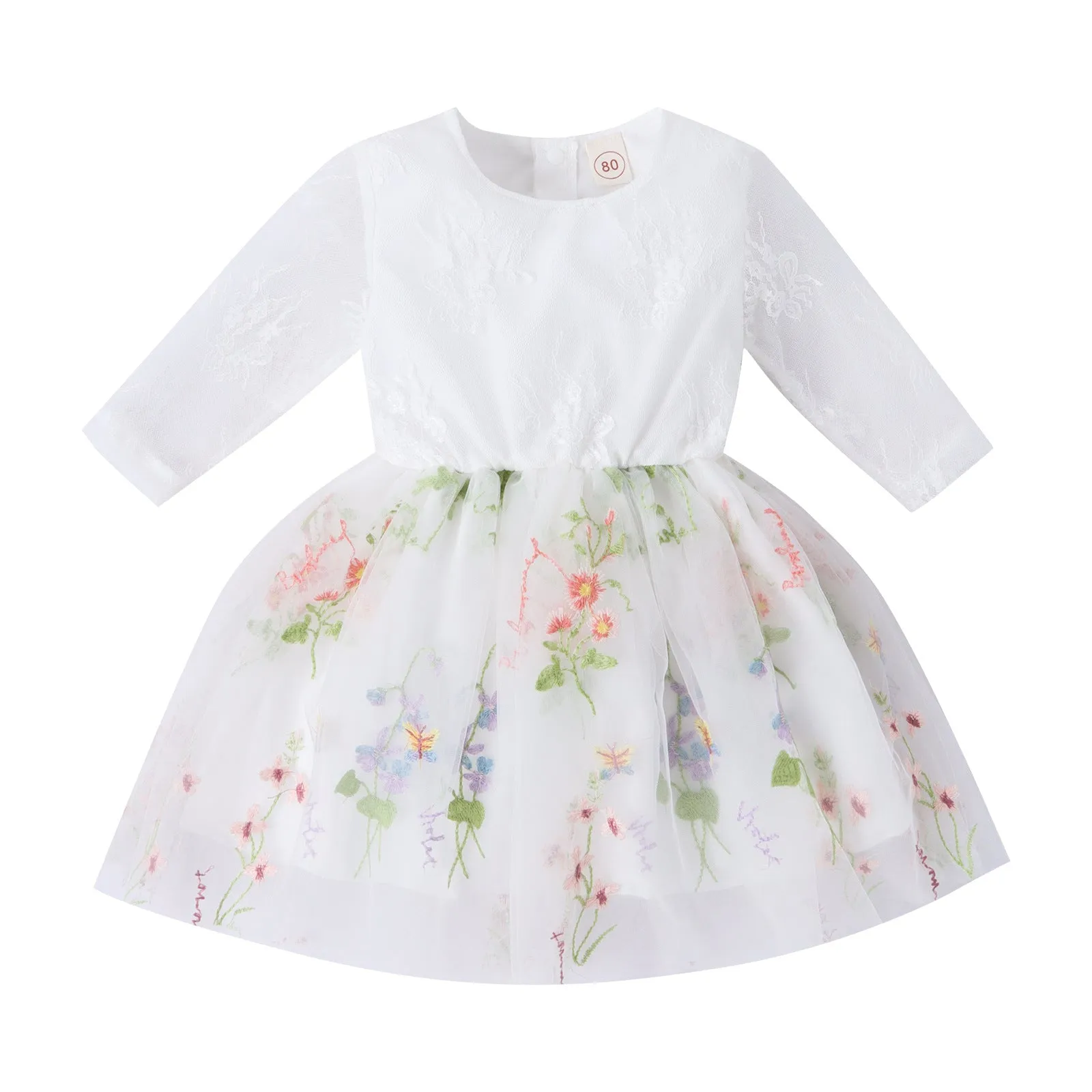 Wholesale Flower Embroidered Dresses for Baby Girls - Style 24011123