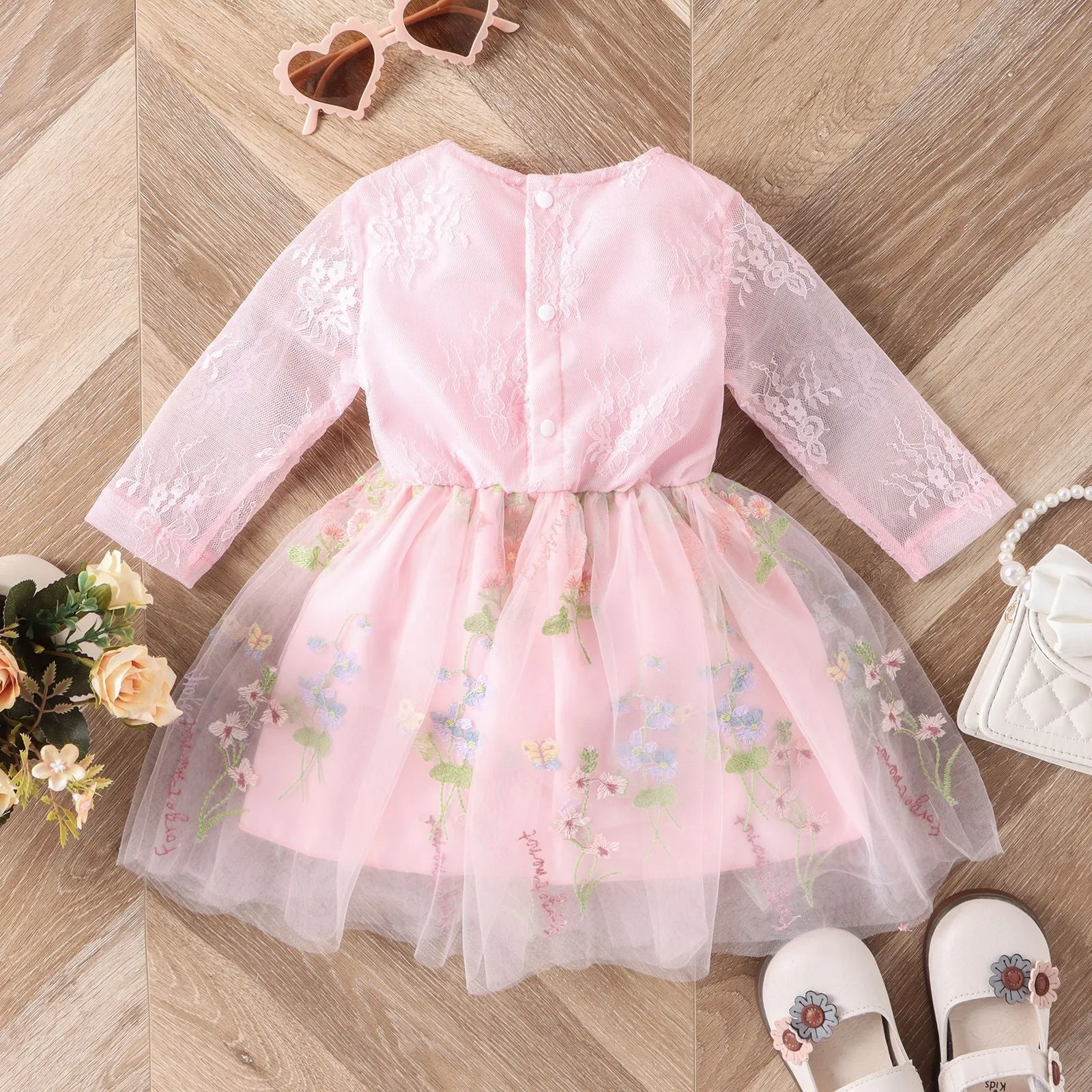 Wholesale Flower Embroidered Dresses for Baby Girls - Style 24011123