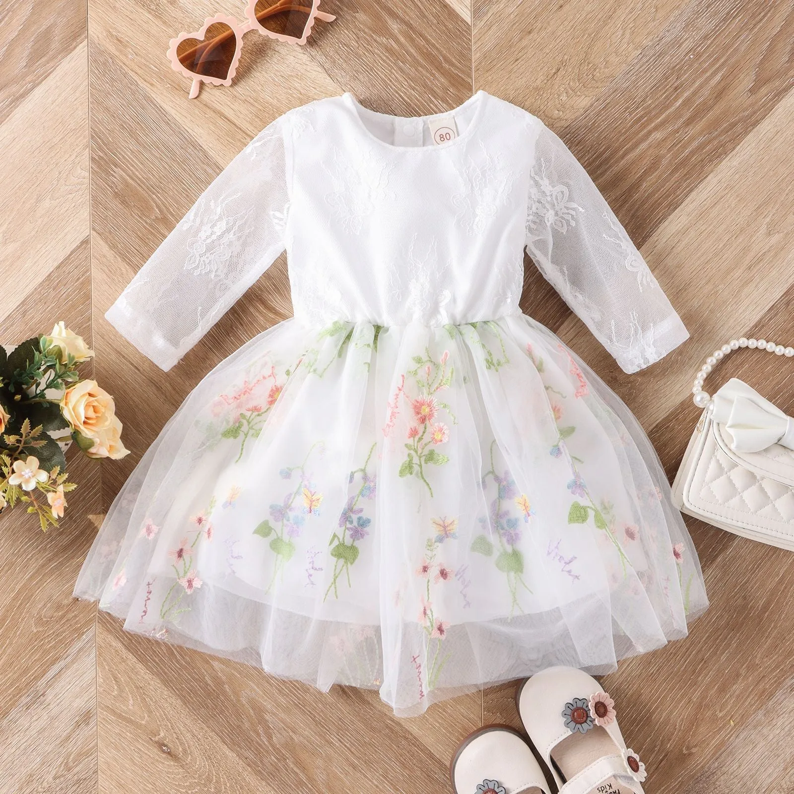 Wholesale Flower Embroidered Dresses for Baby Girls - Style 24011123