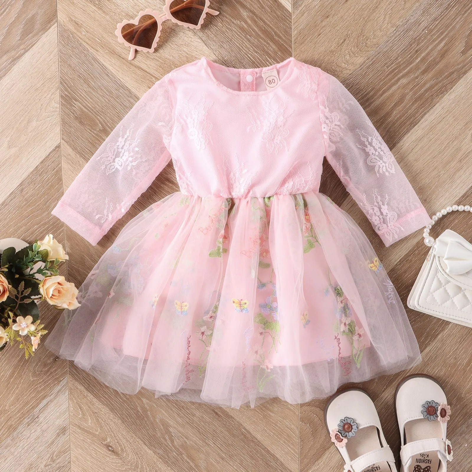 Wholesale Flower Embroidered Dresses for Baby Girls - Style 24011123