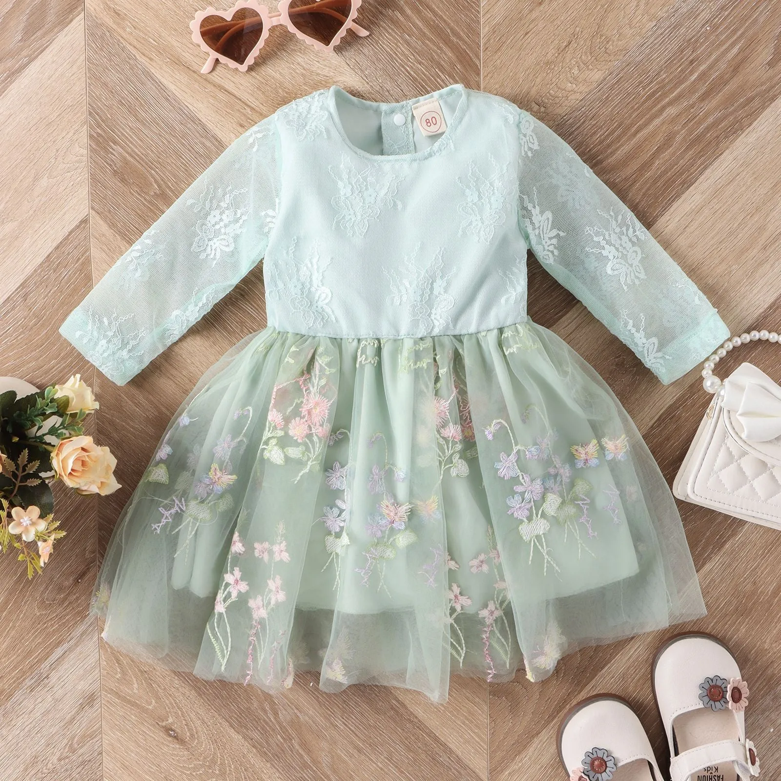 Wholesale Flower Embroidered Dresses for Baby Girls - Style 24011123