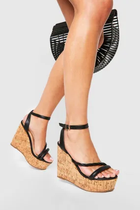 Wide Width Asymmetric Twist Strap Detail Wedges