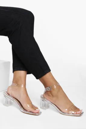 Wide Width Clear Buckle Detail Block Heel