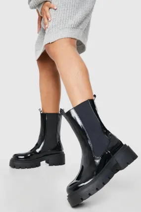 Wide Width Patent Chunky Calf Boots