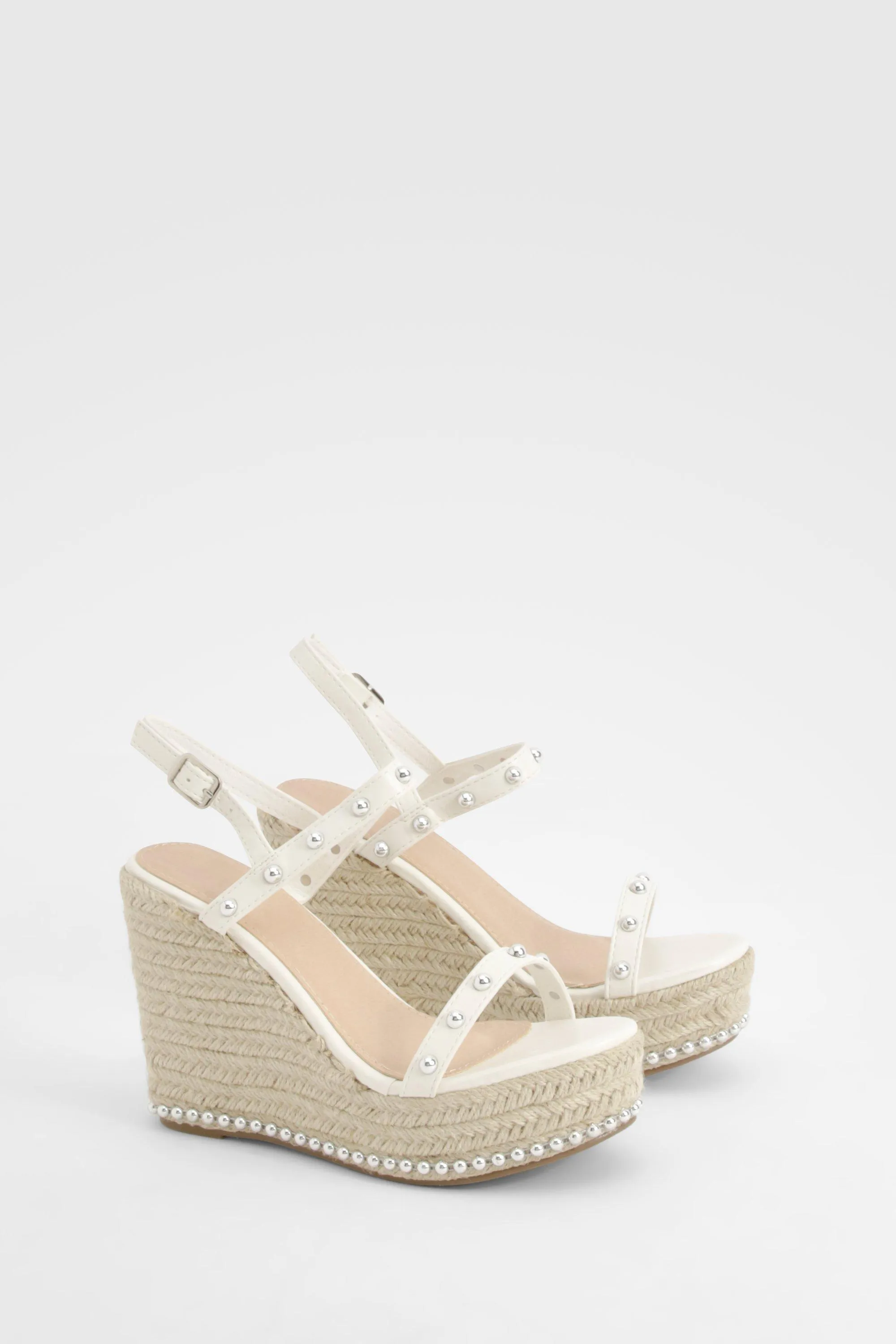 Wide Width Pearl Detail Espadrille Wedges