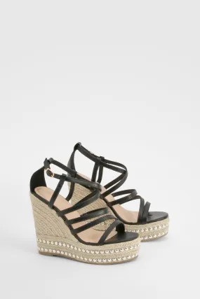 Wide Width Strappy Stud Detail Espadrille Wedges