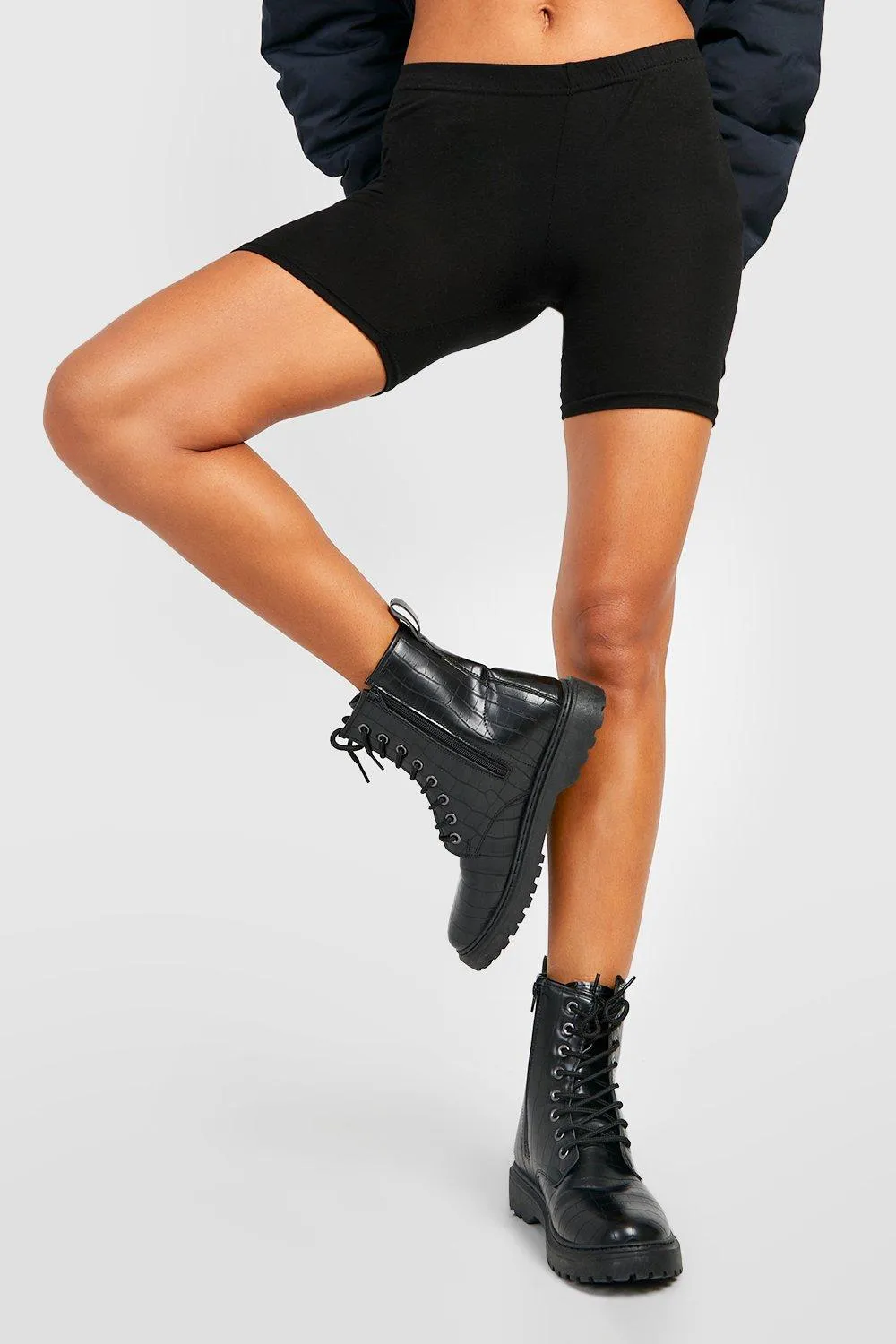 Wide Width Tab Detail Croc Lace Up Combat Boots