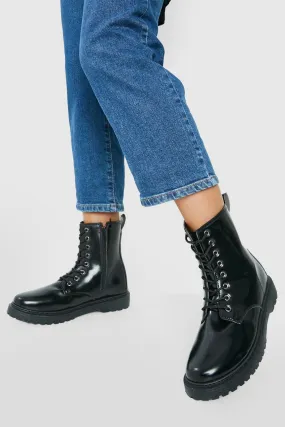 Wide Width Tab Detail Lace Up Combat Boots