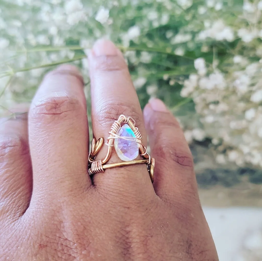 Wire Wrapped Opalite Teardrop Ring by Island Girl Art