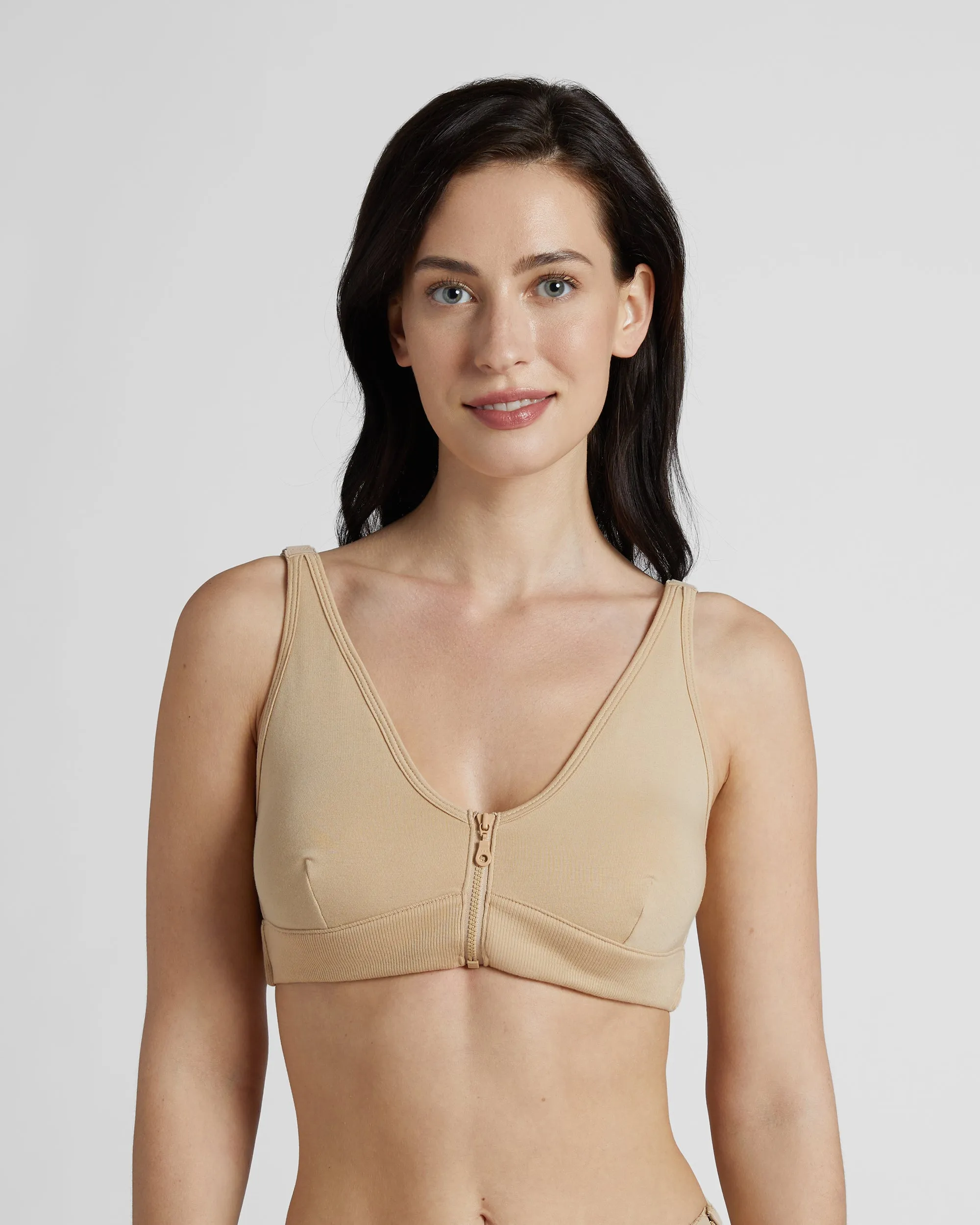 Wireless Front Zip Bra - Nude