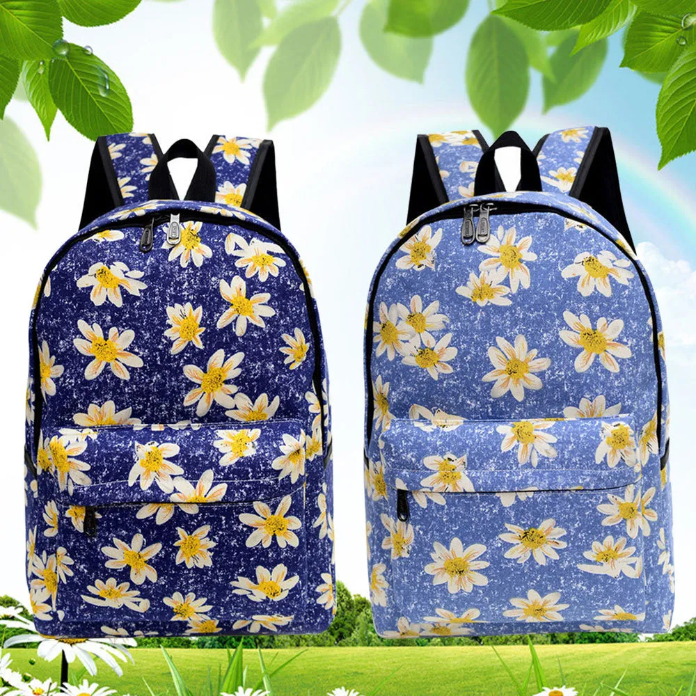 Teen Girl Floral Print Canvas Travel Backpack School Bag Women Mochila Mulheres