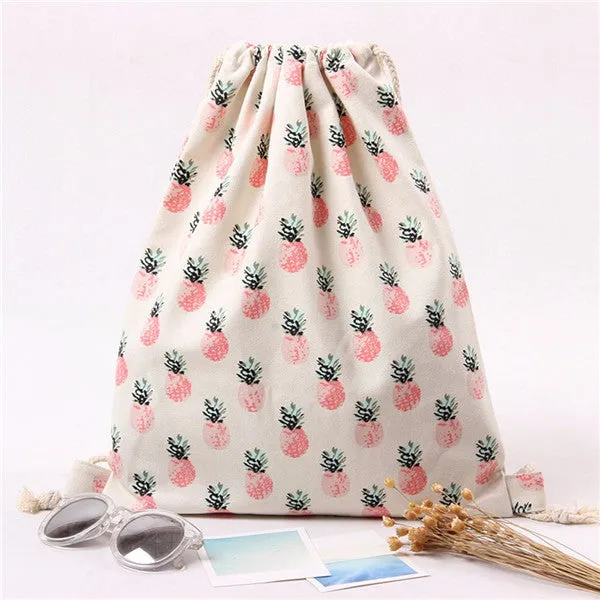 Women backpack Canvas Printing Drawstring Backpack For Girl Students School backpacks