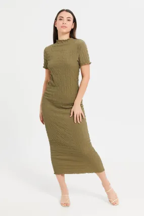 Women Beige Textured Bodycon Dress