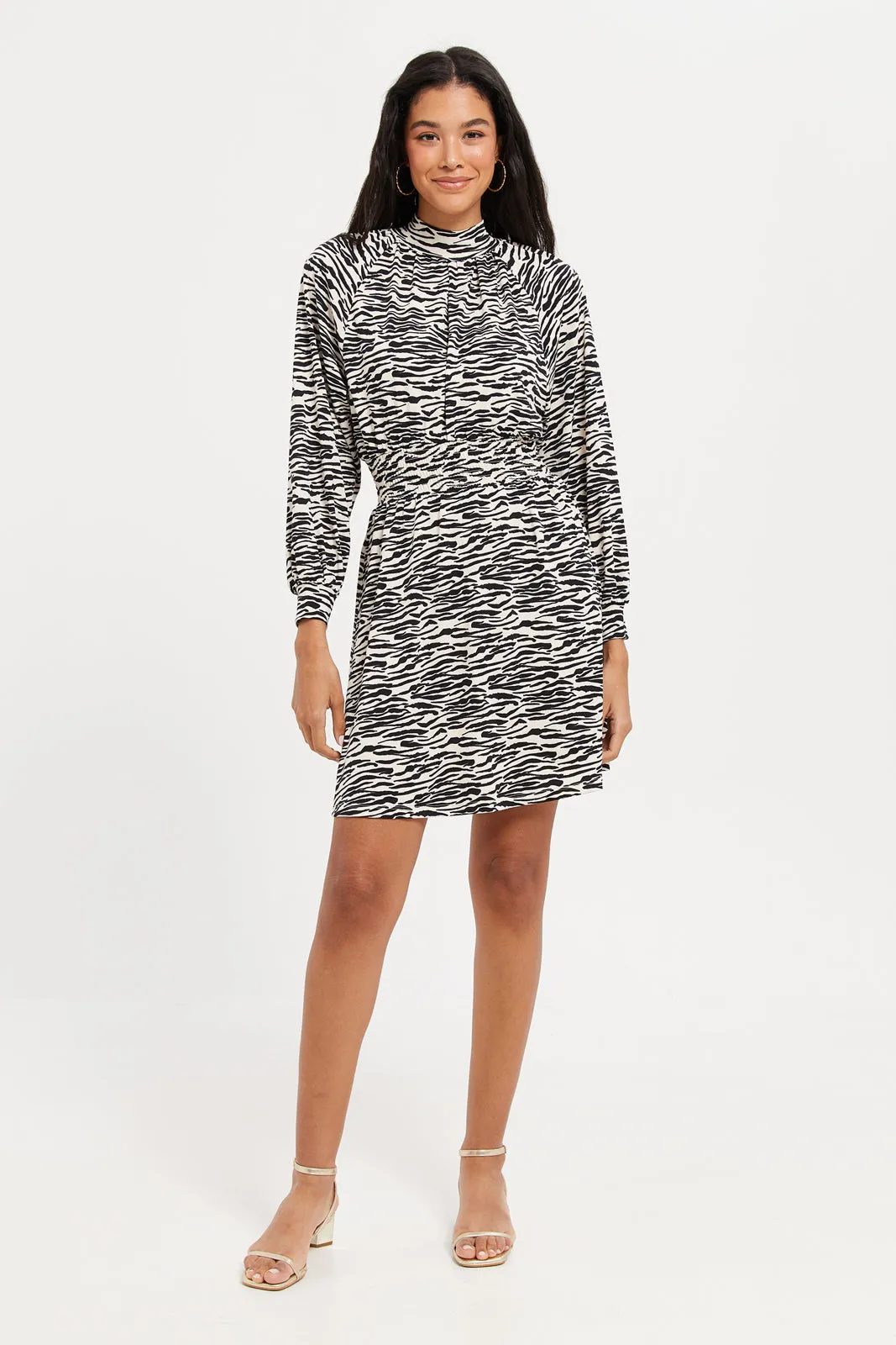 Women Black And White Animal Printed Dress