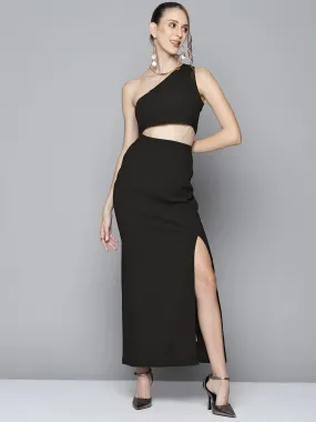 Women Black One Shoulder Maxi Dress