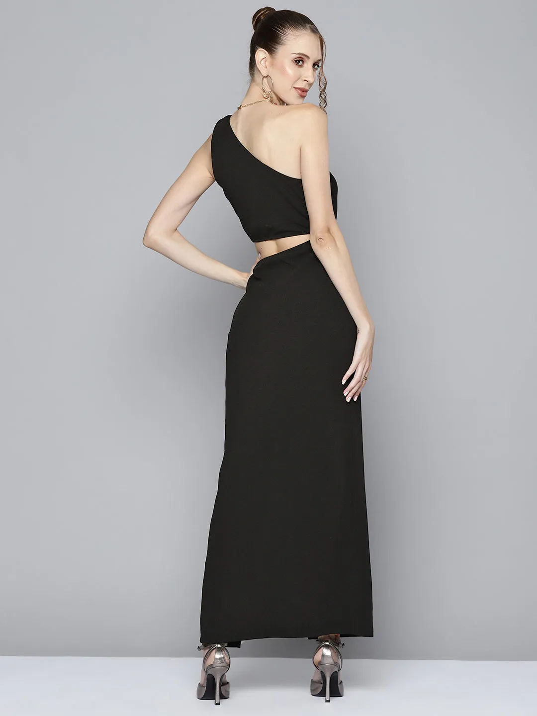 Women Black One Shoulder Maxi Dress