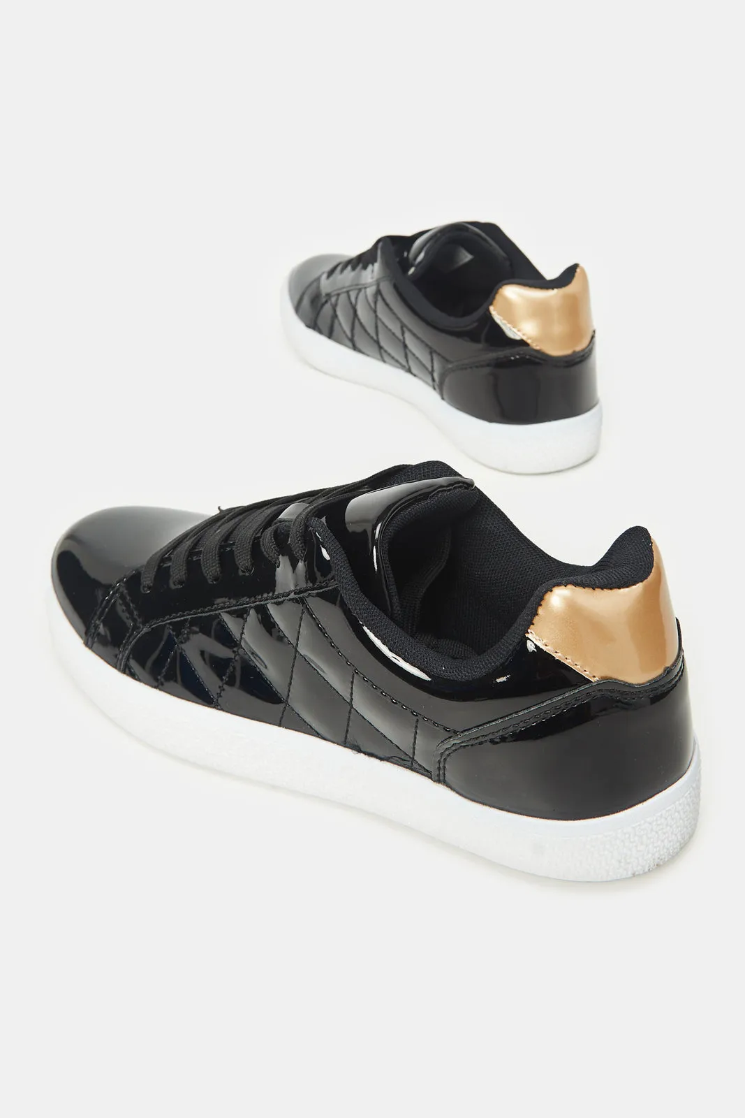 Women Black Patent Quilt Trainer