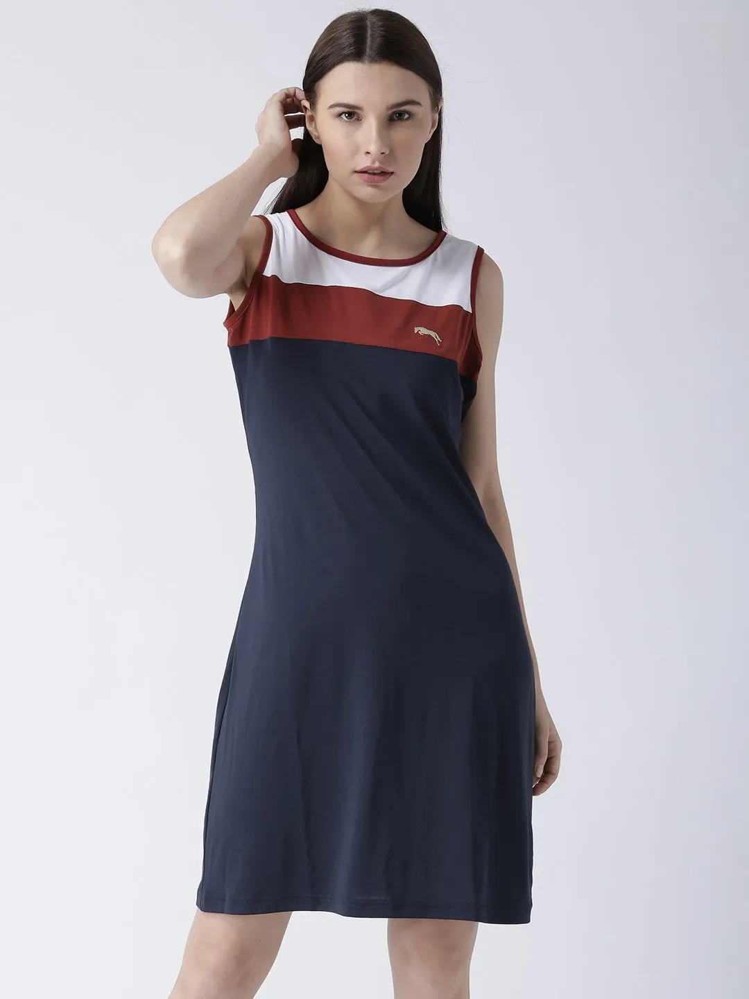 Women Navy Blue Solid Dress