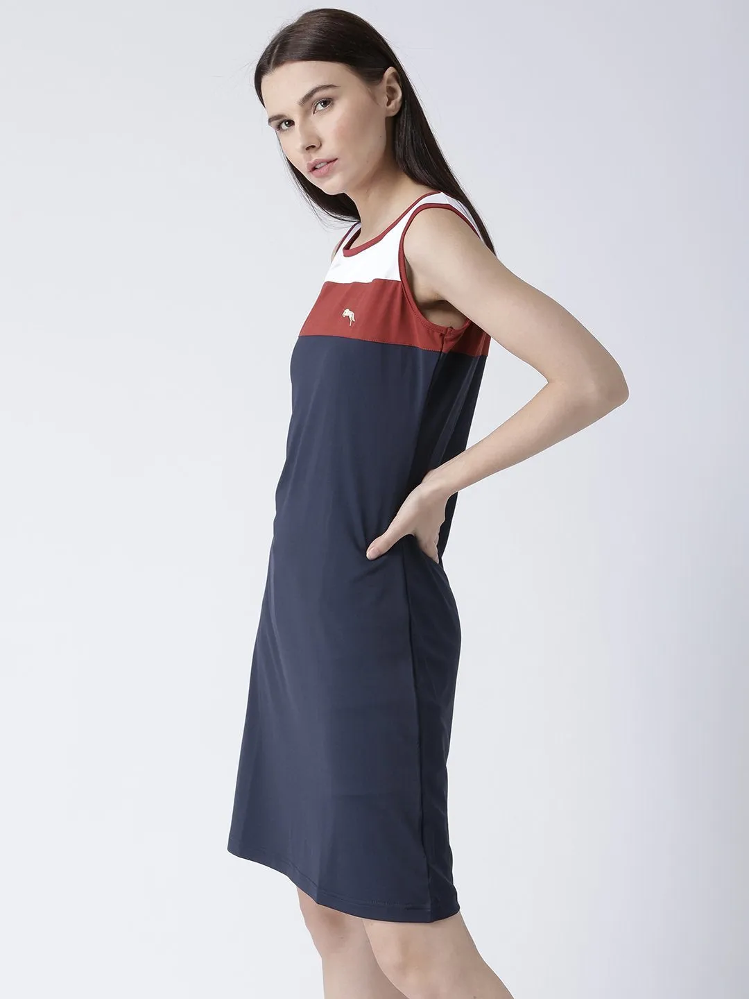 Women Navy Blue Solid Dress