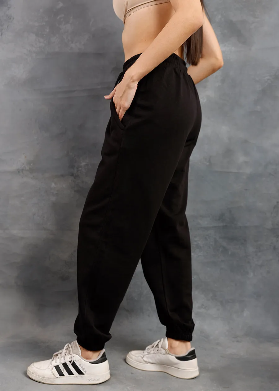 Women Premium Terry Loose Fit Joggers - Black