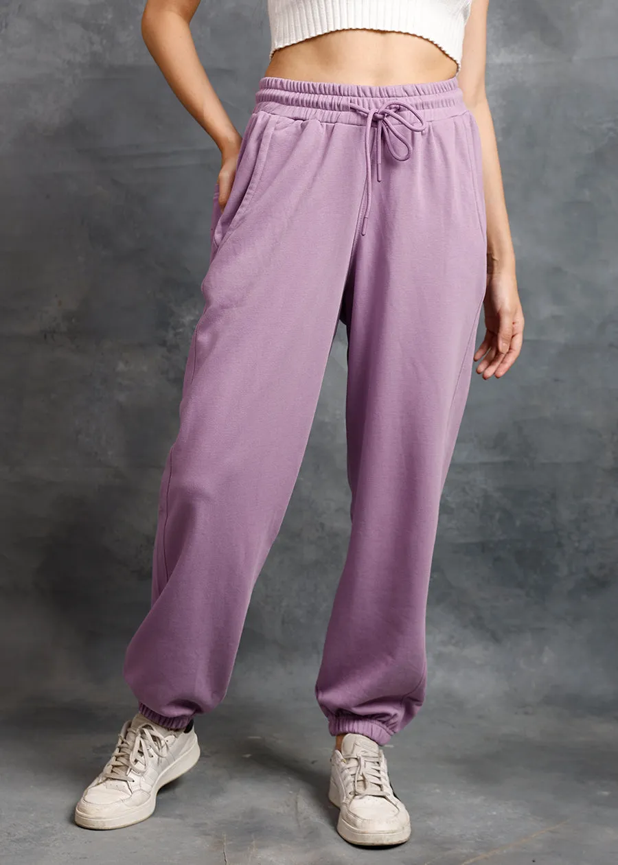 Women Premium Terry Loose Fit Joggers - Lilac