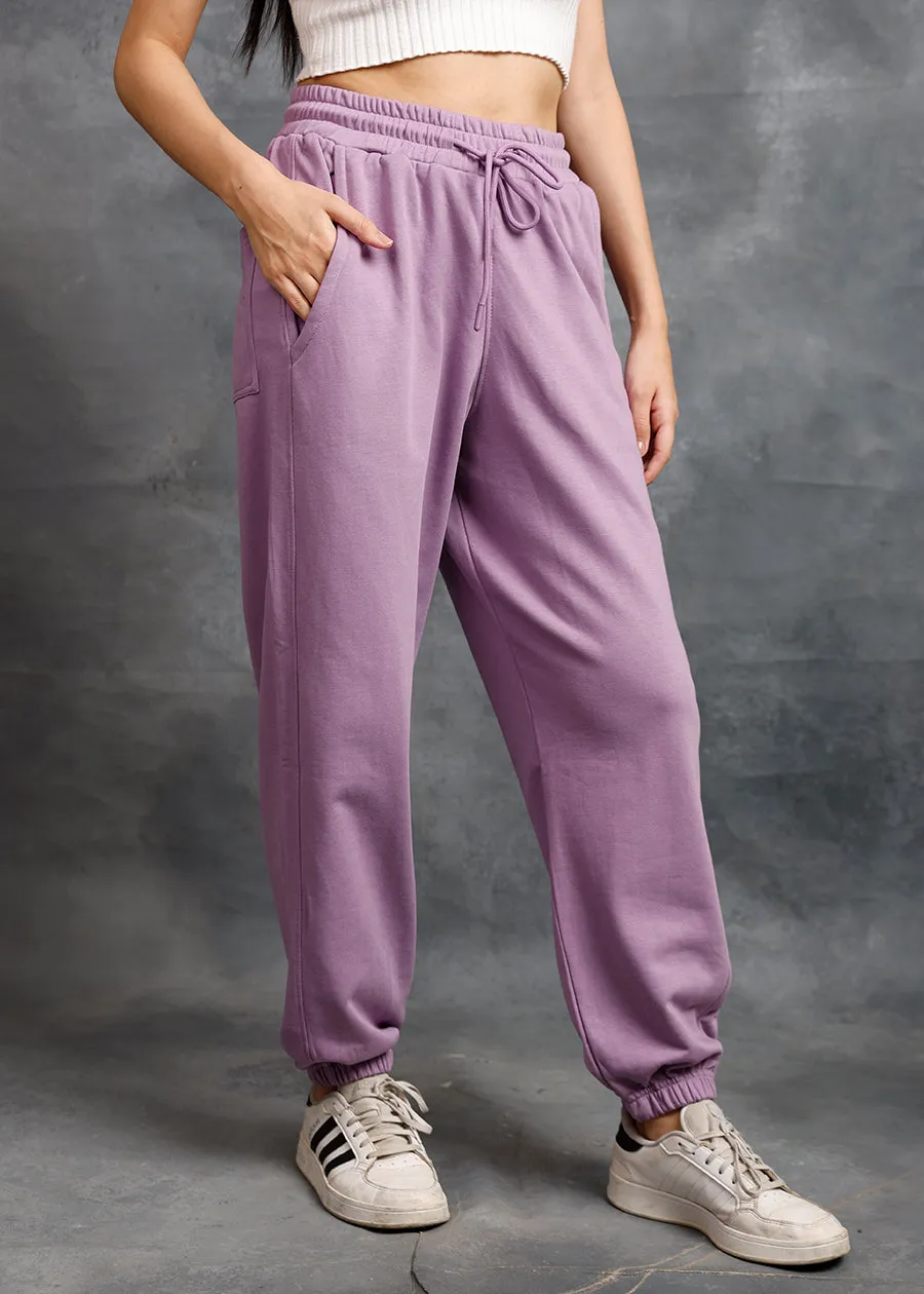 Women Premium Terry Loose Fit Joggers - Lilac