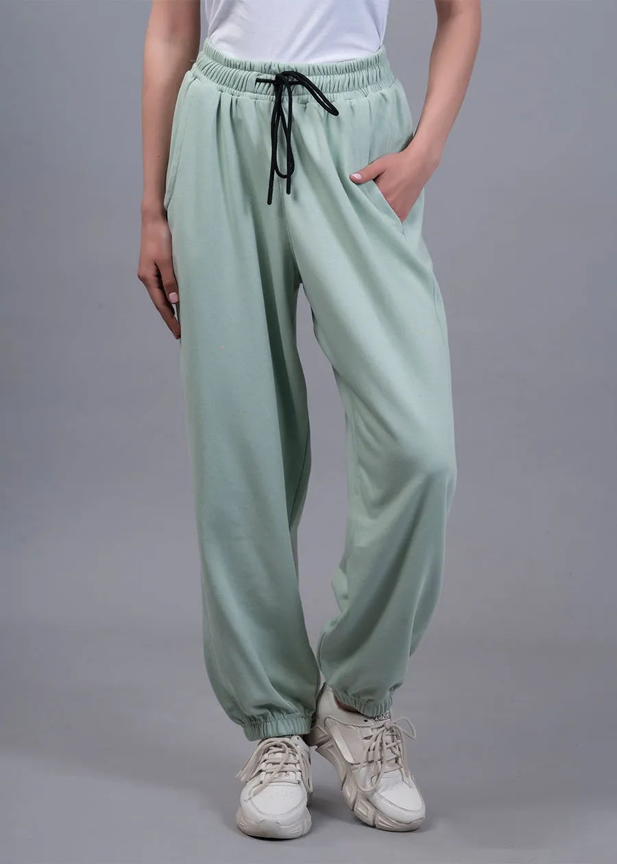 Women Premium Terry Loose Fit Joggers - Mint Green