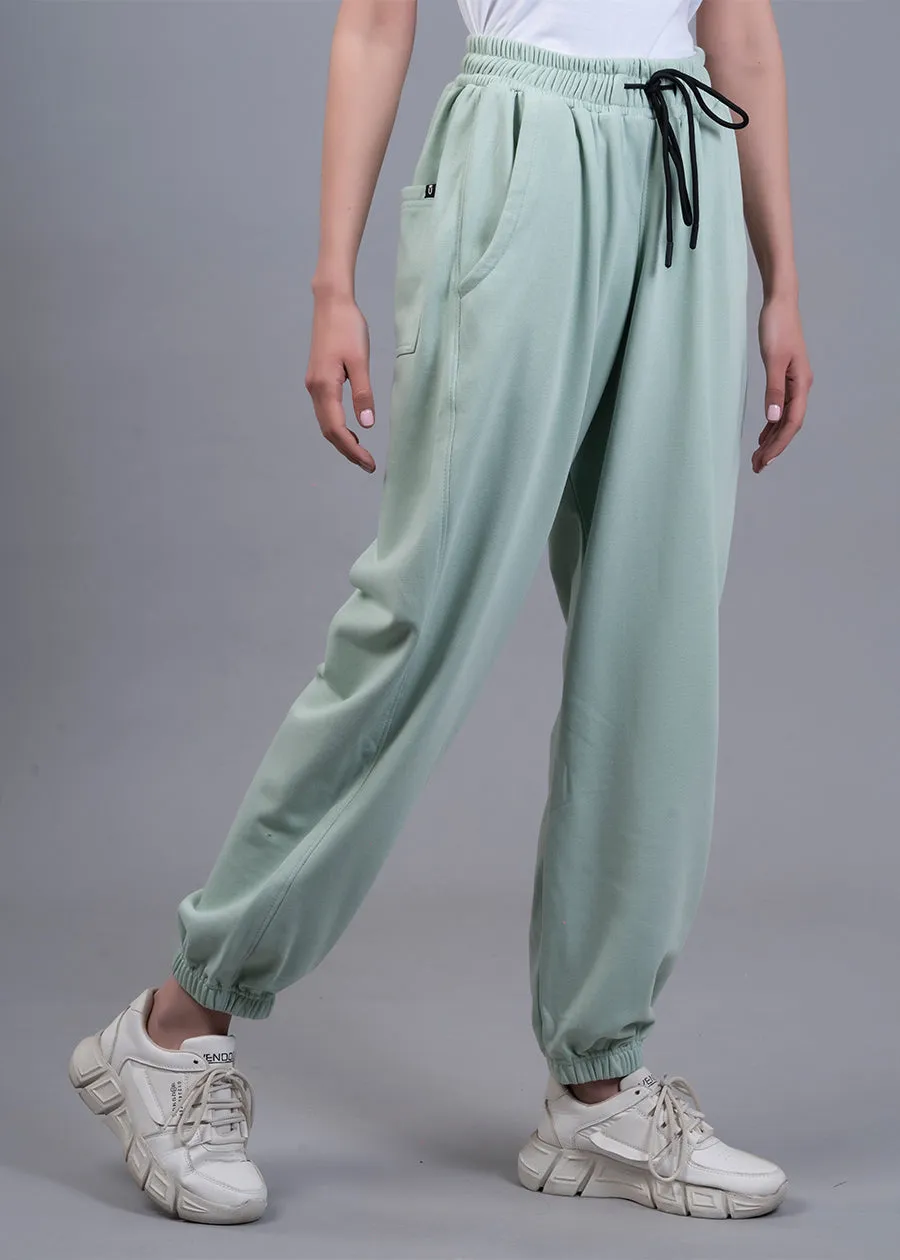 Women Premium Terry Loose Fit Joggers - Mint Green