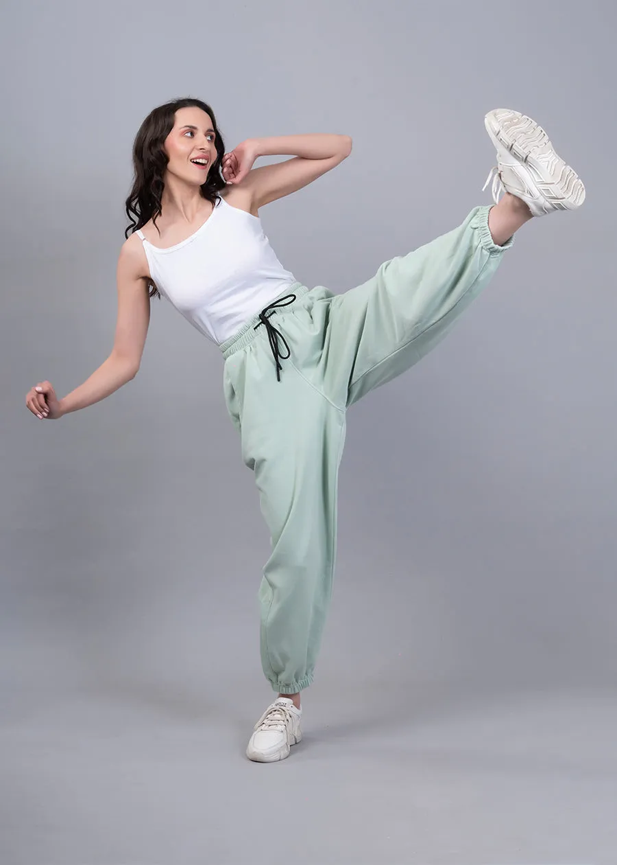 Women Premium Terry Loose Fit Joggers - Mint Green