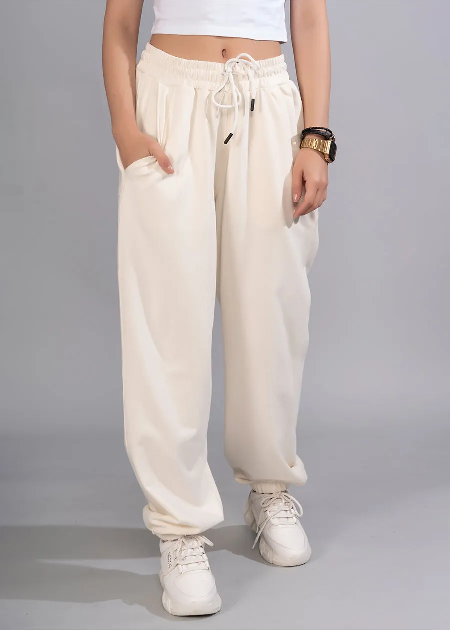 Women Premium Terry Loose Fit Joggers - Off White