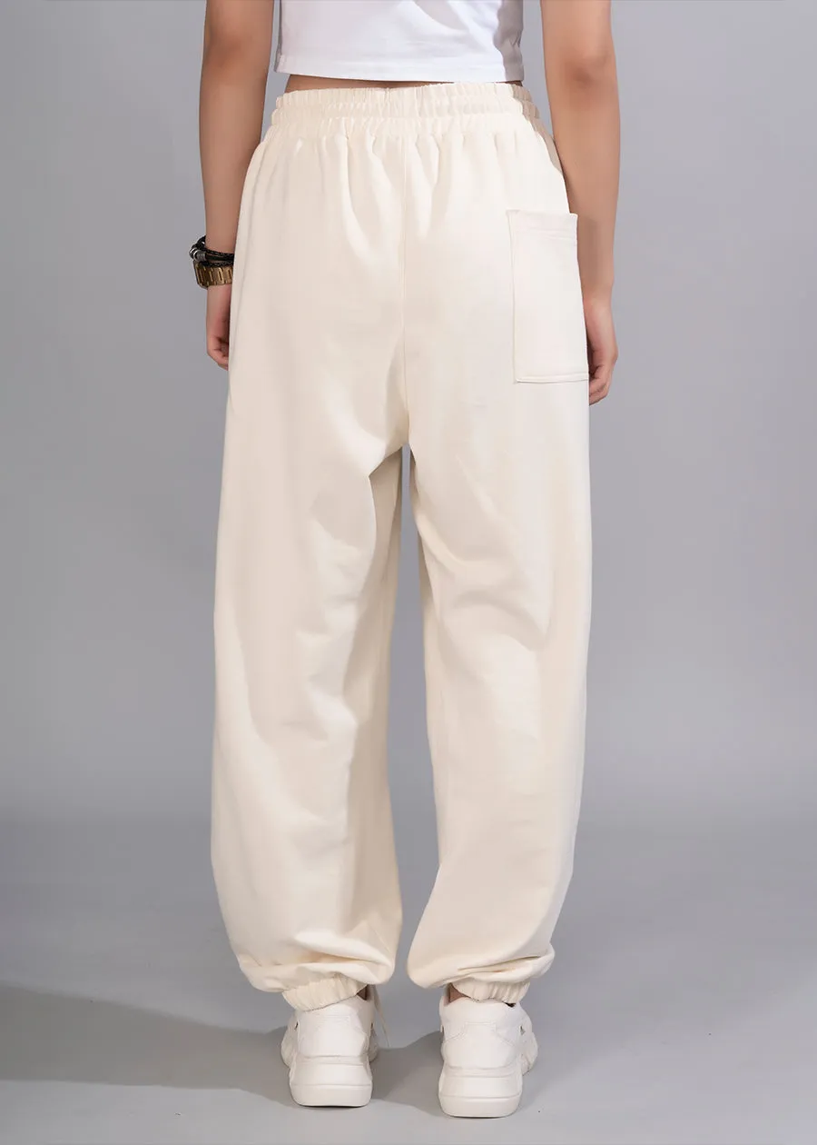 Women Premium Terry Loose Fit Joggers - Off White