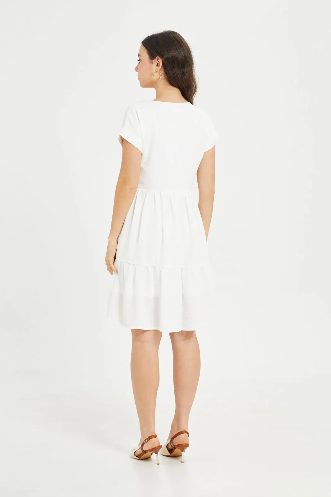 Women White Tiered Dress