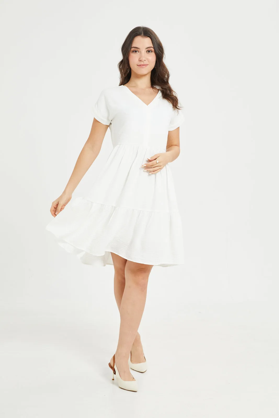 Women White Tiered Dress