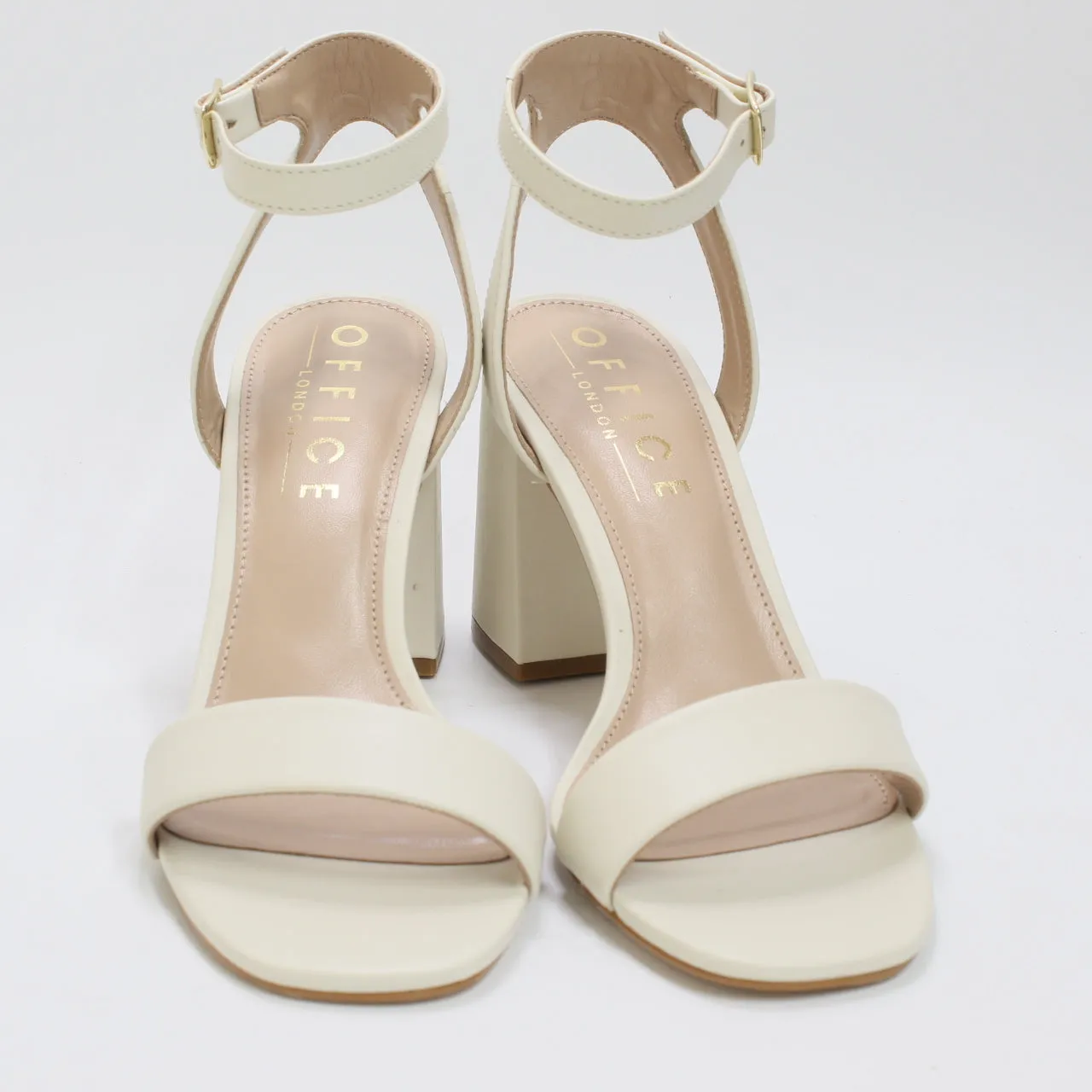 White Leather Women's Office Maple Block Heels with Ankle Strap