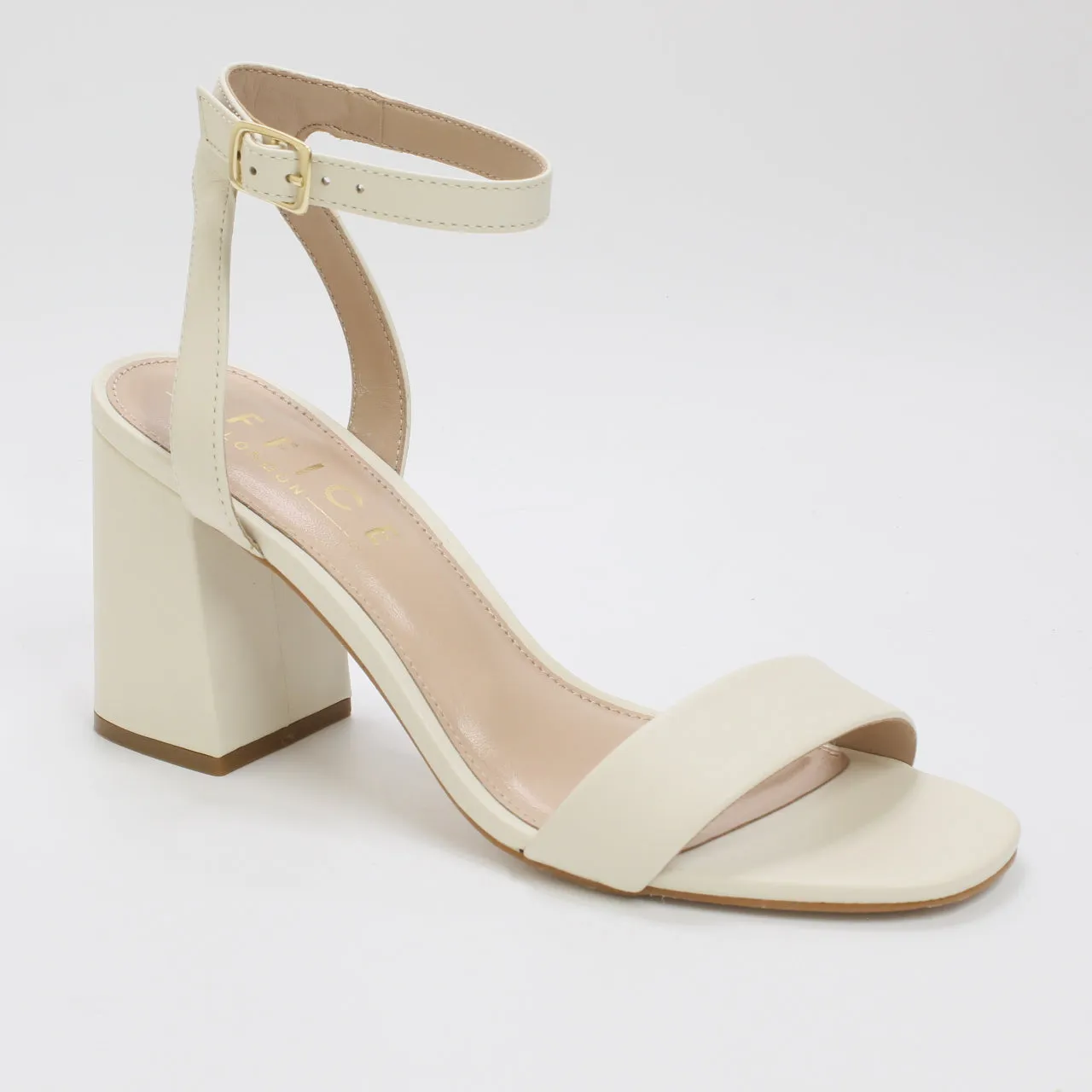 White Leather Women's Office Maple Block Heels with Ankle Strap