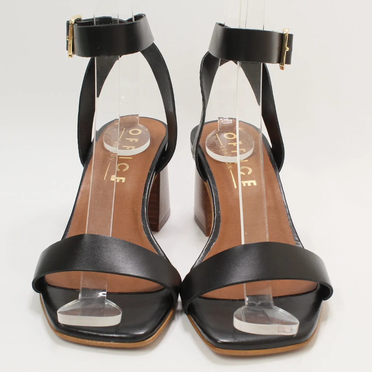 Black Leather Two Part Heel Sandals for Women by Office Melbourne