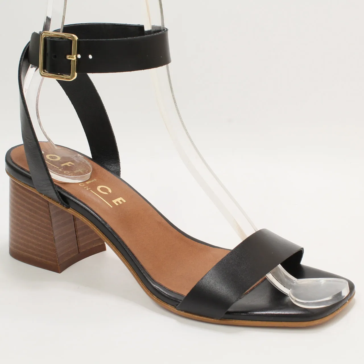 Black Leather Two Part Heel Sandals for Women by Office Melbourne