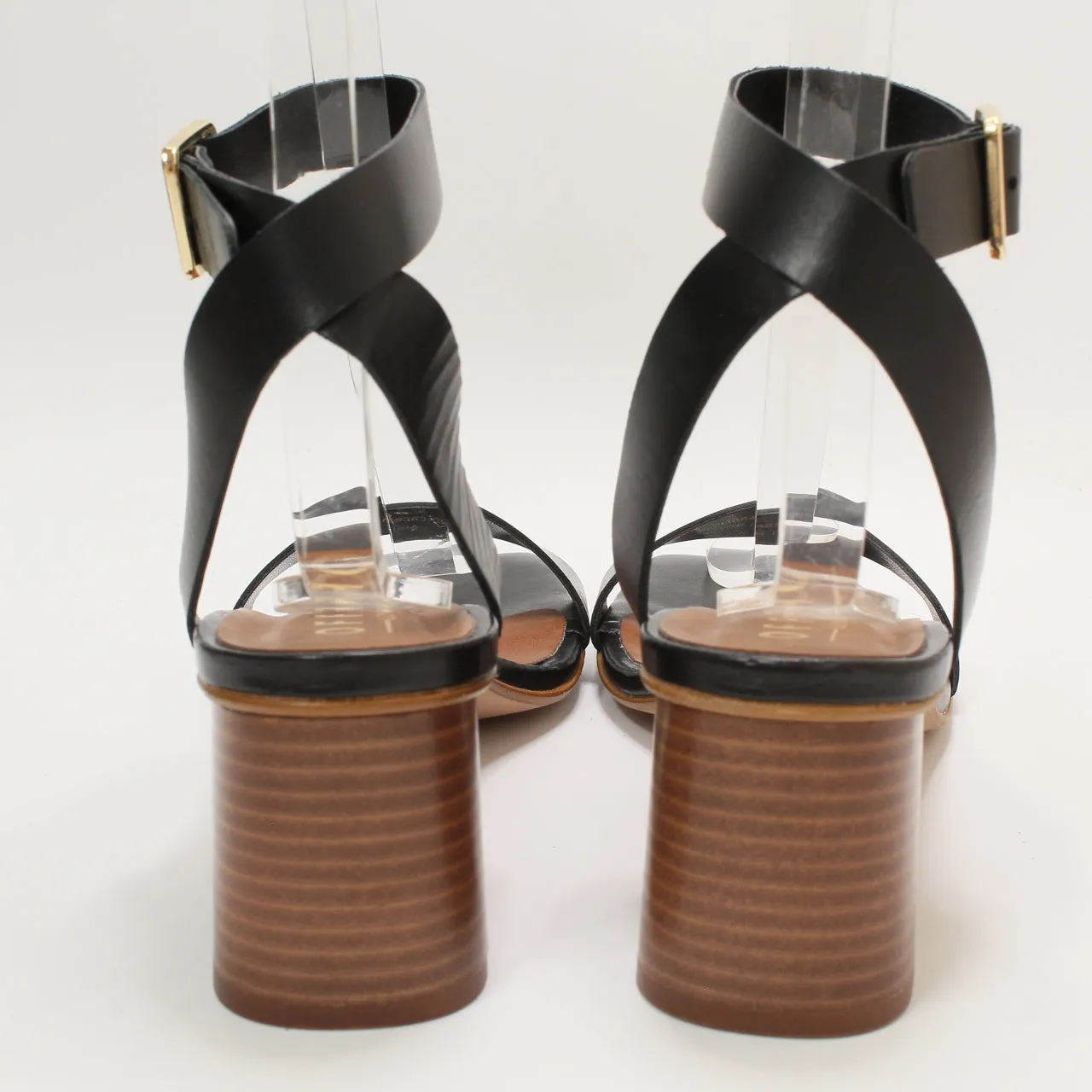 Black Leather Two Part Heel Sandals for Women by Office Melbourne