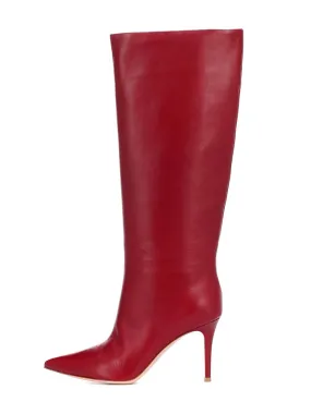 Women's Party Burgundy Pointed Toe Stiletto Heel Mid Calf Boots