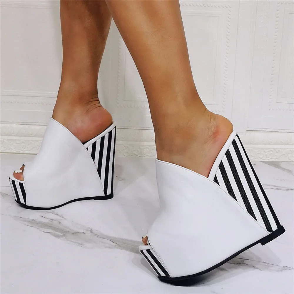 Summer Women's Striped Peep Toe Wedge Platform Sandals