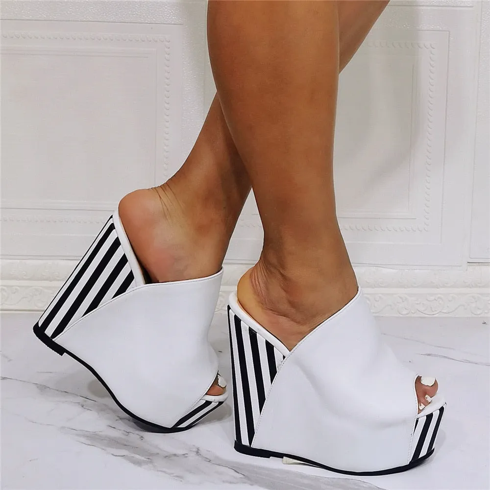 Summer Women's Striped Peep Toe Wedge Platform Sandals