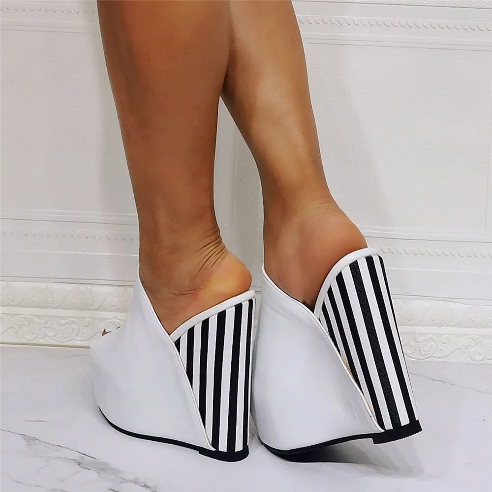 Summer Women's Striped Peep Toe Wedge Platform Sandals