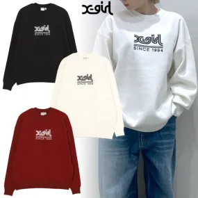 X-girl  |Casual Style Street Style Long Sleeves Plain Cotton Logo