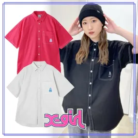 X-Girl Plain Cotton Short Sleeve Logo Street Style