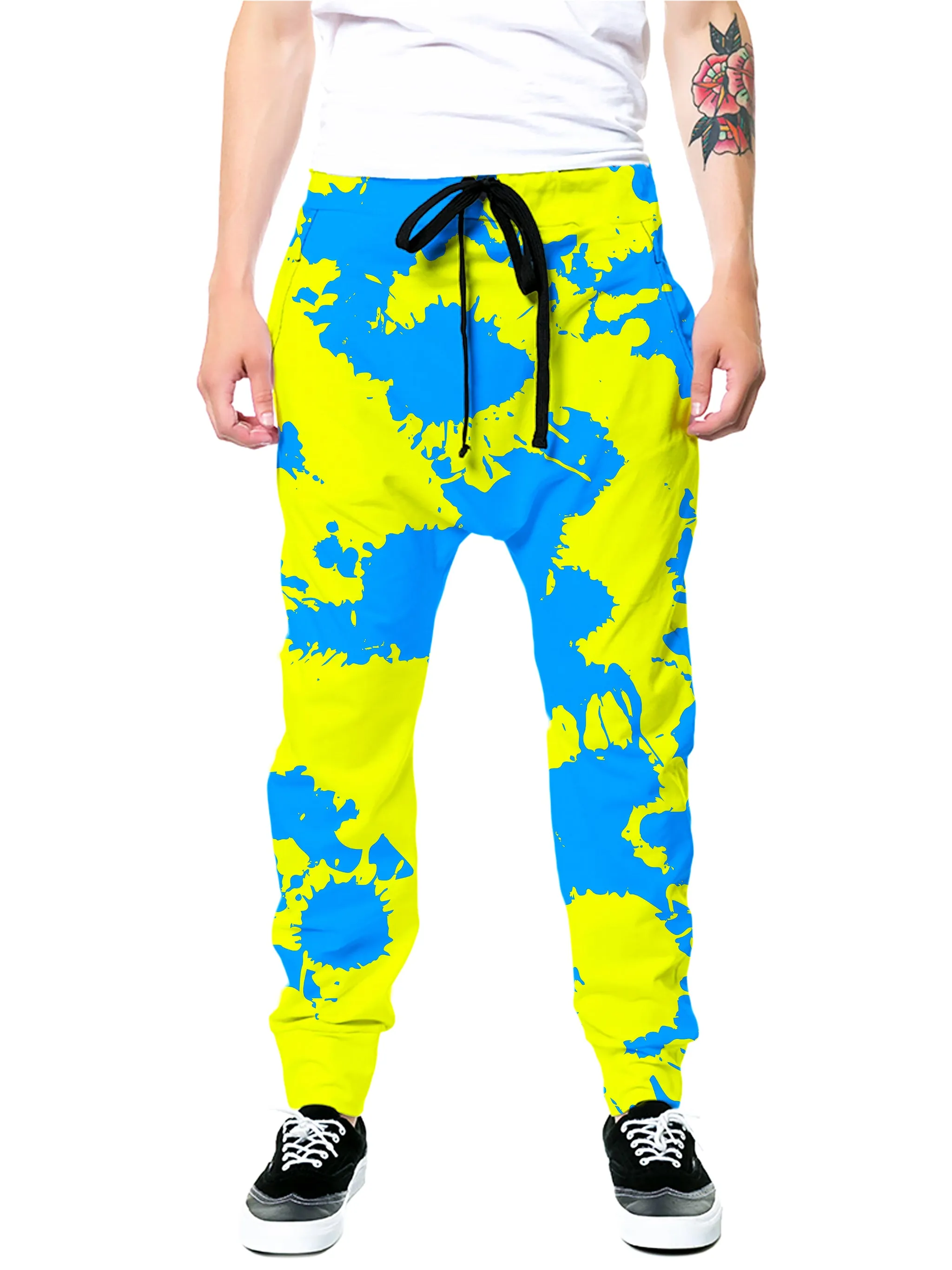 Yellow and Blue Paint Splatter Joggers