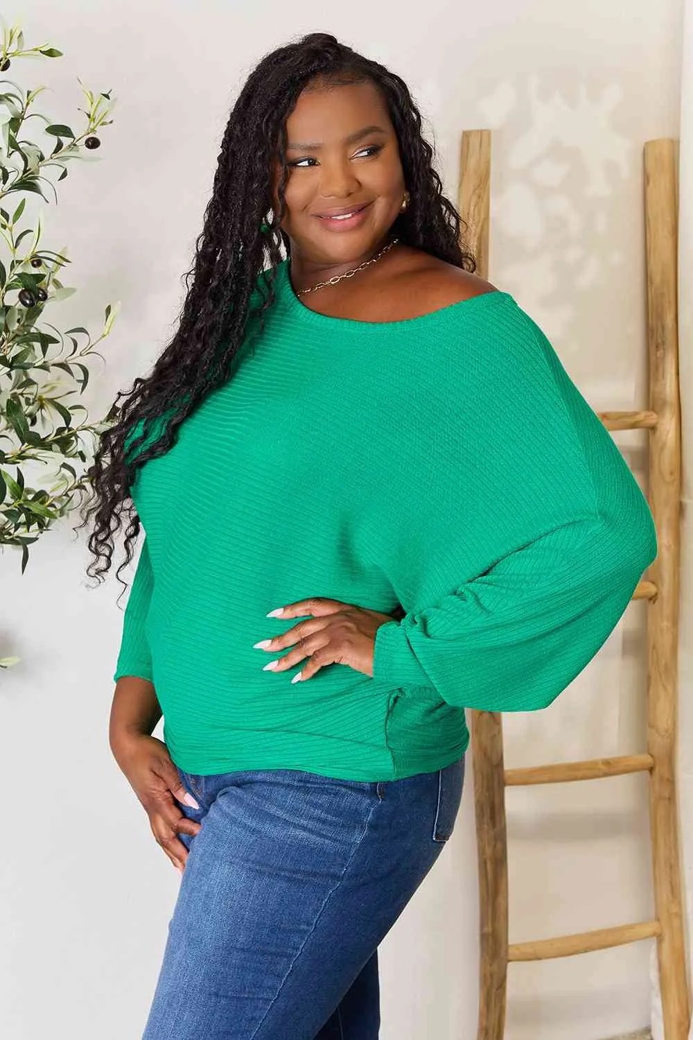 Zenana Full Size Batwing Blouse